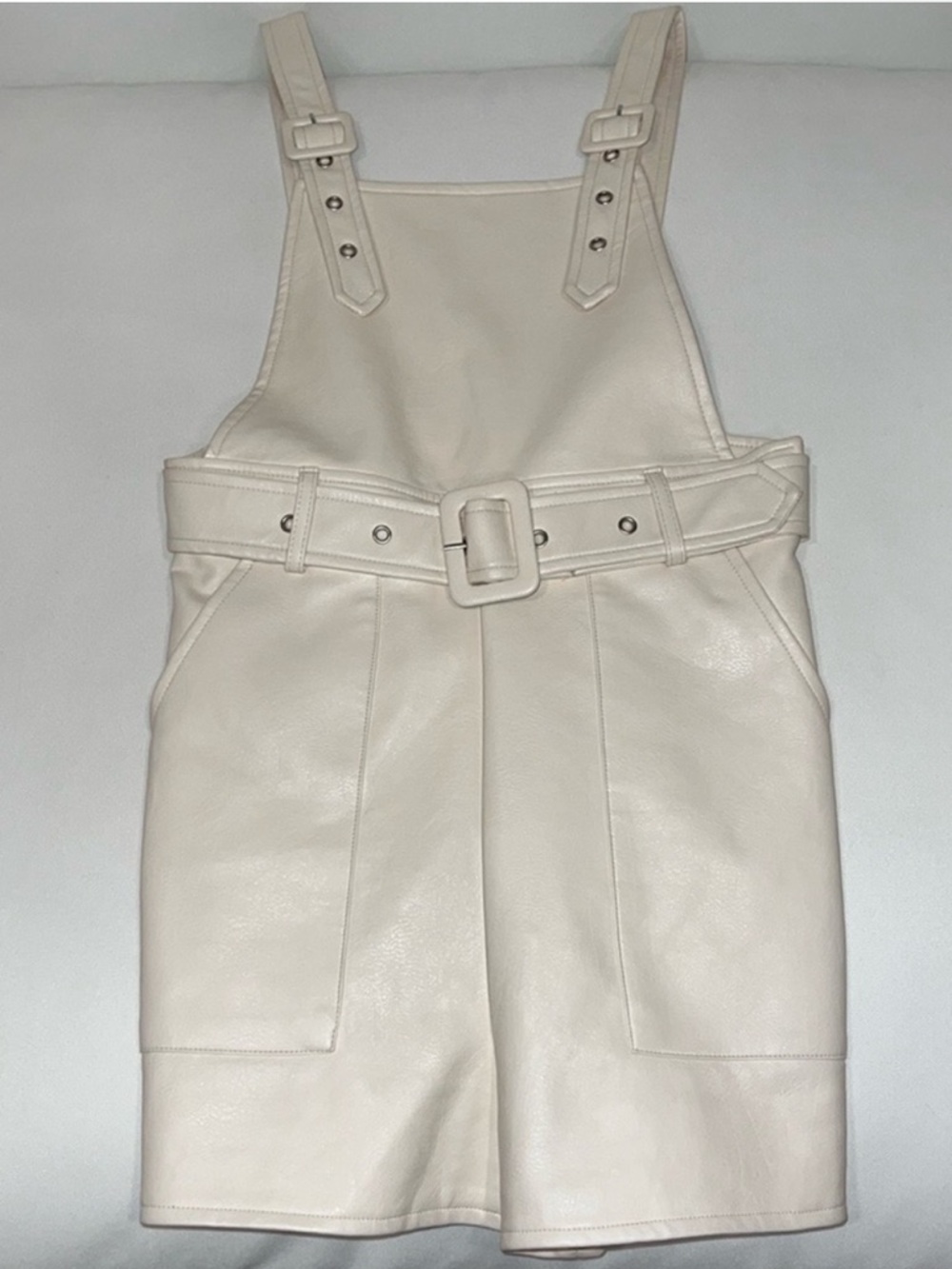 Cream Leather Belted Romper